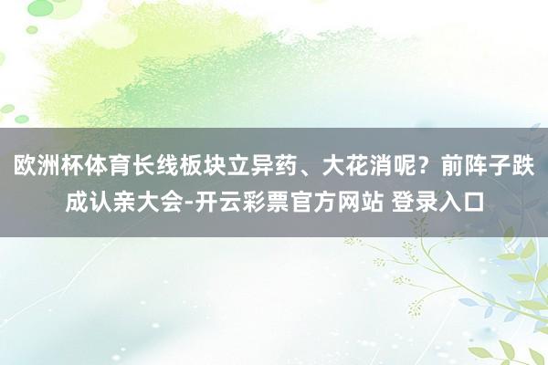 欧洲杯体育长线板块立异药、大花消呢？前阵子跌成认亲大会-开云彩票官方网站 登录入口